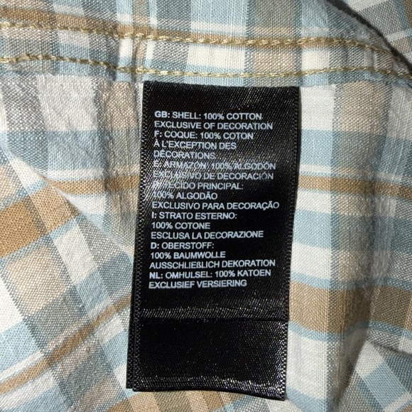 The North Face Shirt Tan Plaid Short Sleeve Men's Large Button Down 100% Cotton - Picture 6 of 7